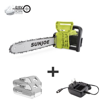 Sun Joe 48V iON+ 2.0-Ah 16-In. Cordless Chain Saw (2 x 24V 2.0Ah), w/Batteries, Charger 24V-X2-CS16